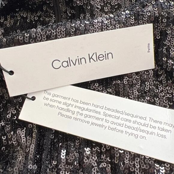 Calvin Klein Black Sequin Cutout Sleeve Dress Size 12P Petite – NWT - Picture 7 of 9